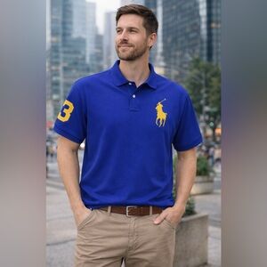 POLO RALPH LAUREN Mens Sz XXL Big Yellow Pony Blue Yellow Polo Shirt